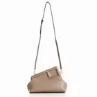 FENDI FIRST 3190$ Small Dove Gray Leather Bag, Clutch - Detachable Strap