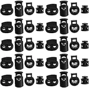 NUOBESTY 52 Pack Plastic Cord Locks End Spring Toggle Stopper for Lanyards Drawstring Clip Elastic Shoeslace Lock Secure Easy Threading Black