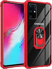 Cavor for Samsung S20 Ultra Case,for Samsung Galaxy S20 Ultra 5G Case,Clear PC Case TPU Bumper Protective Cover 360°Rotation Ring Holder Kickstand [Work with Magnetic Car Mount] (6.9")-Red