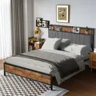 Levede Queen Bed Frame Industrial Tufted Soft Storage Headboard USB Charge