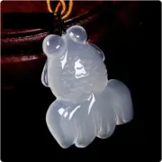 Natural Agate Chalcedony Goldfish Pendant Hand Carved Chalcedony Goldfish Luck B