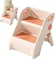 Kids Bathroom Stool, Foldable 2 Step Stool, Anti-Slip Sturdy Ladder with Handles, Portable Tool, Potty Training for Home, Kitchen, Bedroom and Classroom Use