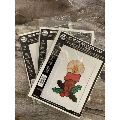 Iron on Applique Card Making Craft Kit Lot of 3 Christmas Candle NeedleMagic