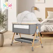PlayPals 3-in-1 Baby Cot Crib Bed Bassinet Bedside Sleeper Portable Grey