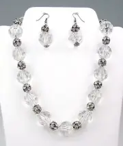 GORGEOUS Faceted Lucite Crystals Rhinestone Balls Necklace Earrings Set