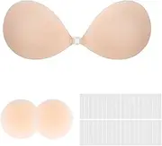 [XIWCAFC] Stick On Bra for Women Push Up Bra Adhesive Invisible Bra Strapless Adhesive Bra Reusable Sticky Bra Comfortable Backless Bras with 2 Pack Nipplecovers for Partywear Weddings