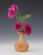 Lynn Trott Studio Art Pottery 4" Glossy Doughnut Rimmed Golden Vase