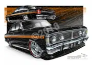 FORD XY GT FALCON ONYX BLACK A3 FRAMED PRINT (FT081H)