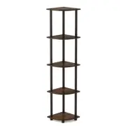Furinno Turn-N-Tube Wood 5 Tier Corner Display Rack in Walnut/Brown