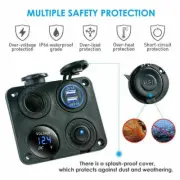 4 in 1 Panel Dual USB Socket Charger+LED Voltmeter+12V Power Outlet for Boat Car