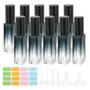 10Pcs 10ml Travel Perfume Bottle with 6 Pcs Refill Tool, Labels,Light Blue/Black
