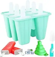 Silicone Popsicle Molds, 6 Piece Ice Pop Maker, BPA Free, Easy Release, Includes Cleaning Brush and Silicone Funnel, Green