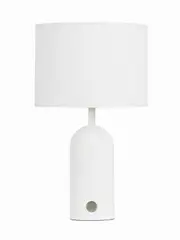 Hazel 1 Light Table Lamp in White Wood with White Linen Shade