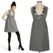 Anna Sui for Target Metallic Gray V-Neck Dress Mini Shift Size Large NEW NWT