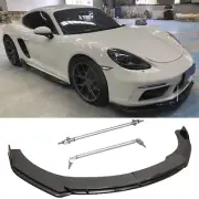 Front Bumper Lip Spoiler Splitter Carbon Look + Strut Rods For Porsche Cayman