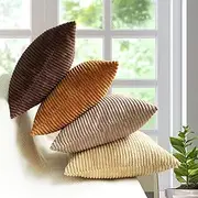 MEKAJUS Pack of 4 Pillow Covers 18x18 Brown Decorative Throw Soft Corduroy Solid Modern Decor Square Cushion for Couch Sofa Bedroom Car Living Room(Brown) C-50
