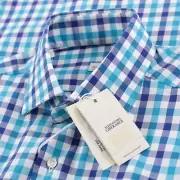 Alessandro Gherardi NWT Dress Shirt Size 15.75 40 Blue Plaid 100% Cotton
