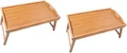 Binxind 2X Natural Bamboo Breakfast Serving Tray with Handle Serving Breakfast in Bed or Use As A TV Table Foldable