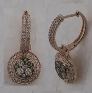 14k Rose Gold Brown Diamond Circle Cluster Dangle Earrings 1 Cttw