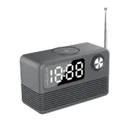 15W Fast Wireless Charger with Bluetooth Speaker and Alarm Clock Radio,4 in1 Wireless Charging Station for Phones with FM Radio for Bedroom, Grey