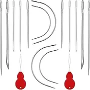 Savita 14pcs Sewing Needles, Multiple Styles Embroidery Thread Needle Eye Blunt Needles Curved Needles with 2pcs Needle Threaders for Upholstery Carpet Leather Canvas Repair