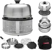 [Cobb] 10-in-1 Portable Charcoal Grill with Smoker & Griddle, Camping BBQ Grill for RV Cooking, Boats & Tailgates, Tabletop Design with 10 Accessories (Kitchen In A Box, 304 Stainless Steel)
