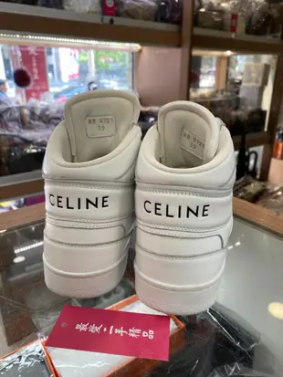 ☆最愛二手精品☆ Celine 白色拼黑色字母魔鬼氈高筒鞋運動鞋鞋子 39號 XG7407