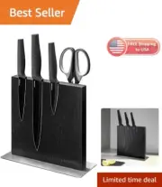Navaris Rubberwood Magnetic Knife Block - Double Sided Magnetic Knives Holder...