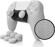 Foamy Lizard SensePro PS5 Controller Skin | Dock Compatible, Soft Flat Anti-Slip Studded Silicone Gel Grip Cover for Playstation 5 Dualsense, Rubber Protector Plus 8 Raised Thumb Grip Caps (PS5 White)