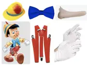 Pinocchio Costume Set Puppet Boy Fairytale Book Week Kids Adult Hat Nose Bow Tie