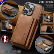 For iPhone 16 15 14 13 Pro Max Plus Removable Leather Wallet Case MagSafe Cover