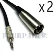 2 Pack Lot - 10ft XLR 3-Pin Male to 3.5mm 1/8" Mono Plug Microphone Mic Cable