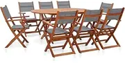 9 Piece Outdoor Dining Set Grey Solid Eucalyptus Wood and Textilene, Furniture Sets, Patio Furniture