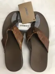 NWT johnnie-O Dockside Distressed Brown Leather Flip Flops-Sz: US MENS 9 Sandal
