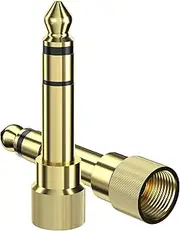 6.35mm (1/4 Inch) Male to 3.5mm (1/8 Inch) Female Audio Adapter Gold Plated Stereo Phone Screw-On Adapter for Guitar Headphones Amp, 2Pcs