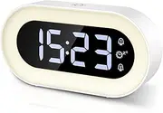 Newest Digital LED Alarm Clock with Smart Night Light, Electronic Desktop Clock with Dual Alarm, Adjustable Brightness, Snooze, Adjustable Volume, 12/24H Display,18 Ringtones for Home, Bedroom,White