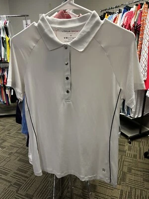 NWT WOMEN'S LOHLA SPORT SNAPPY POLO, SIZE: M, COLOR: WHITE (C322)