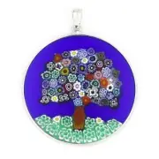 GlassOfVenice Murano Glass Millefiori Pendant "Tree of Life" in Silver Frame 1-1