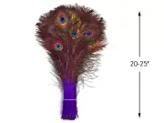 50 Pieces - 20-25" Purple Dyed Natural Long Peacock Tail Eye Wholesale Feather