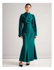 [Basque] Satin Bias Cut Maxi Skirt in Dark Green