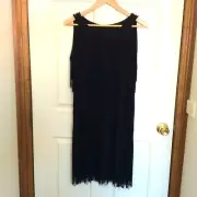 CAROLINE MORGAN WOMEN'S DESIGNER DRESS WITH FRINGE AND BEADS AROUND NECK SIZE 10