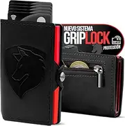 [TMillions] RFID Credit Card Holder Men's Slim Wallet with Pop Up Card Holder Anti-Theft Mini Wallet Made of Leather for 12 Cards Documents Banknotes NFC Protection Automatic Grip Ejection Smart Wallet