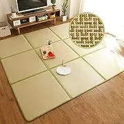 1.8 x 1.8m Japanese Tatami Mat, 1.2cm Thick Japanese Floor Mattress, Igusa Tatami Mattress, Rattan Non-Slip Area Rug, Bedroom Sleeping Crawling Large Mat with Storage Bag