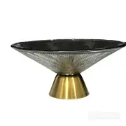 Crofton Aldi Centerpiece Bowl Smoked Glass Gold Finish Metal Base 10" Wide NEW