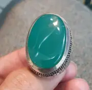 Green Agate, Big Haqeeq Ring, New Design Ring, Aqeeq ing, Silver 925, Gift Ring