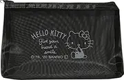 Sanrio Hello Kitty Accessories Cosmetic Mesh Nylon Polyester Pouch Zipper Case Bag with Gusset 21.5×13×3.5cm (Simple), Black