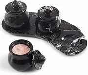 Marble Salt Cellar With Lid 3.5" Black Handmade Set of 3 With Tray, Salt Box, Pepper Container, Salt Holder