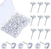 Pajean 100 Pieces Clear Push Pins Decorative Diamond Tacks for Cork Board Crystal Furniture Transparent Push Pins for Wedding Furniture Sofa Bulletin Board Posters Maps Classroom