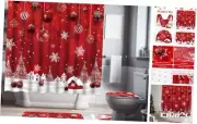 4 Pcs Merry Christmas Bathroom Shower Curtain Set, Christmas Bathroom Curtain