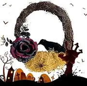 Halloween Wreaths for Front Door,Outdoor Halloween Garland with Crow Vines - Artificial Party Decorations Props Crow Home Decor for Outside House Yard